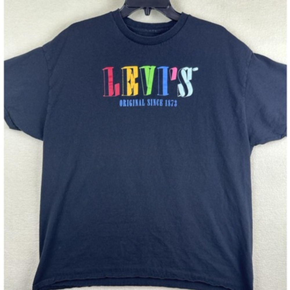 Levis T-Shirt Mens XL Black Rainbow Spellout Block Logo Graphic Print